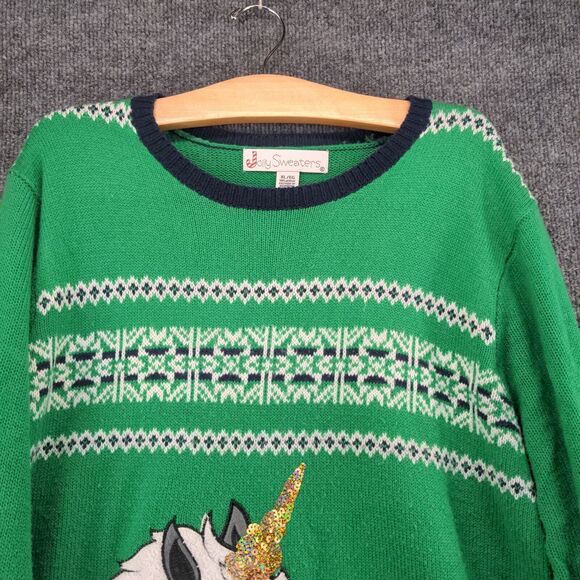 Jolly Sweaters Ugly Christmas Sweater Unicorn Santa Mens SZ XL Green Embroidered - Picture 7 of 13